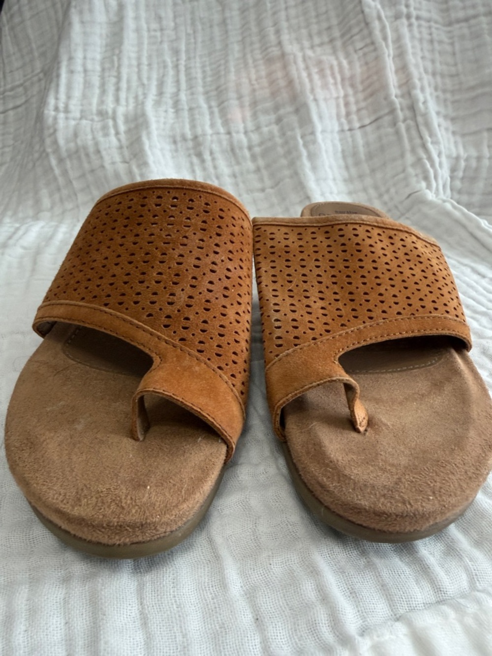 Earth Origins Perforated Suede Slide - Chestnut Tan